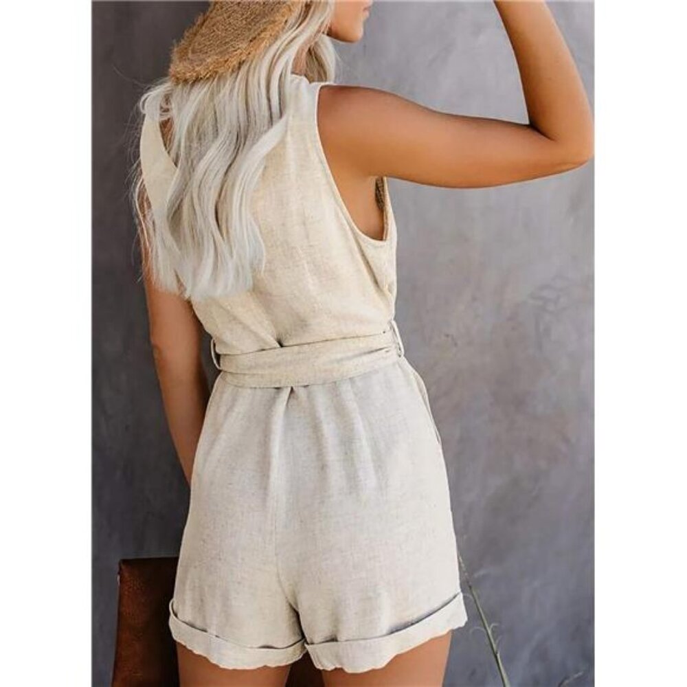 Womens Casual Summer Crewneck Ruffle Sleeveless Rompers, XS-XXL - Picture 3 of 6